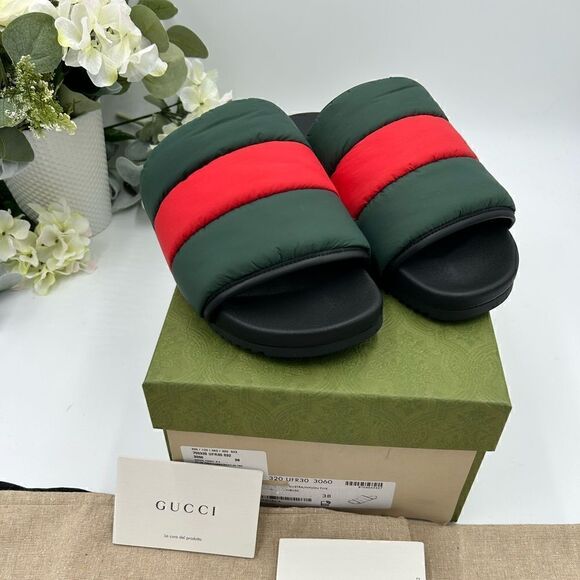 Women’s Gucci padded web stripe sandals, size 38 made in Italy - Picture 1 of 10
